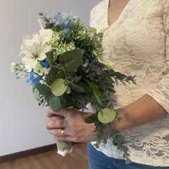 Bridal Wedding Bouquet Budget Handmade Exquisite Faux Floral Blue White Green