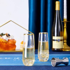 N9R 12PCS Plastic Champagne Flutes, 9 oz 12 Count (Pack of 1), Gold-12PCS