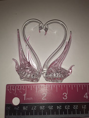 Vintage Hand Blown Glass Swans Birds Wedding Cake Topper on Mirror EUC