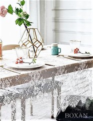 60×120 Inch Gorgeous Lace Tablecloth Overlay Rose Vintage 60Wx120L White