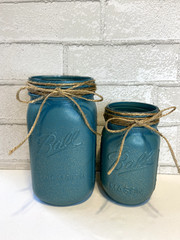 Teal with Gold Glitter Mason Jar Centerpiece