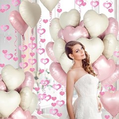 White Heart Balloons, 24Pcs 18Inch Baby Cream White Foil Shaped Love Pink