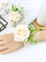 Wrist Corsage and Boutonniere Set Champagne-c 1 Boutonniere&1 Wrist Corsage
