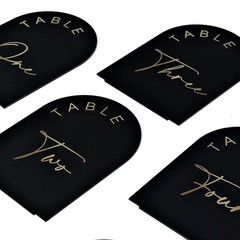 10 PCS 5×7 Inch Black Arch Wedding Table Numbers 1-10 with Stands Gold Font
