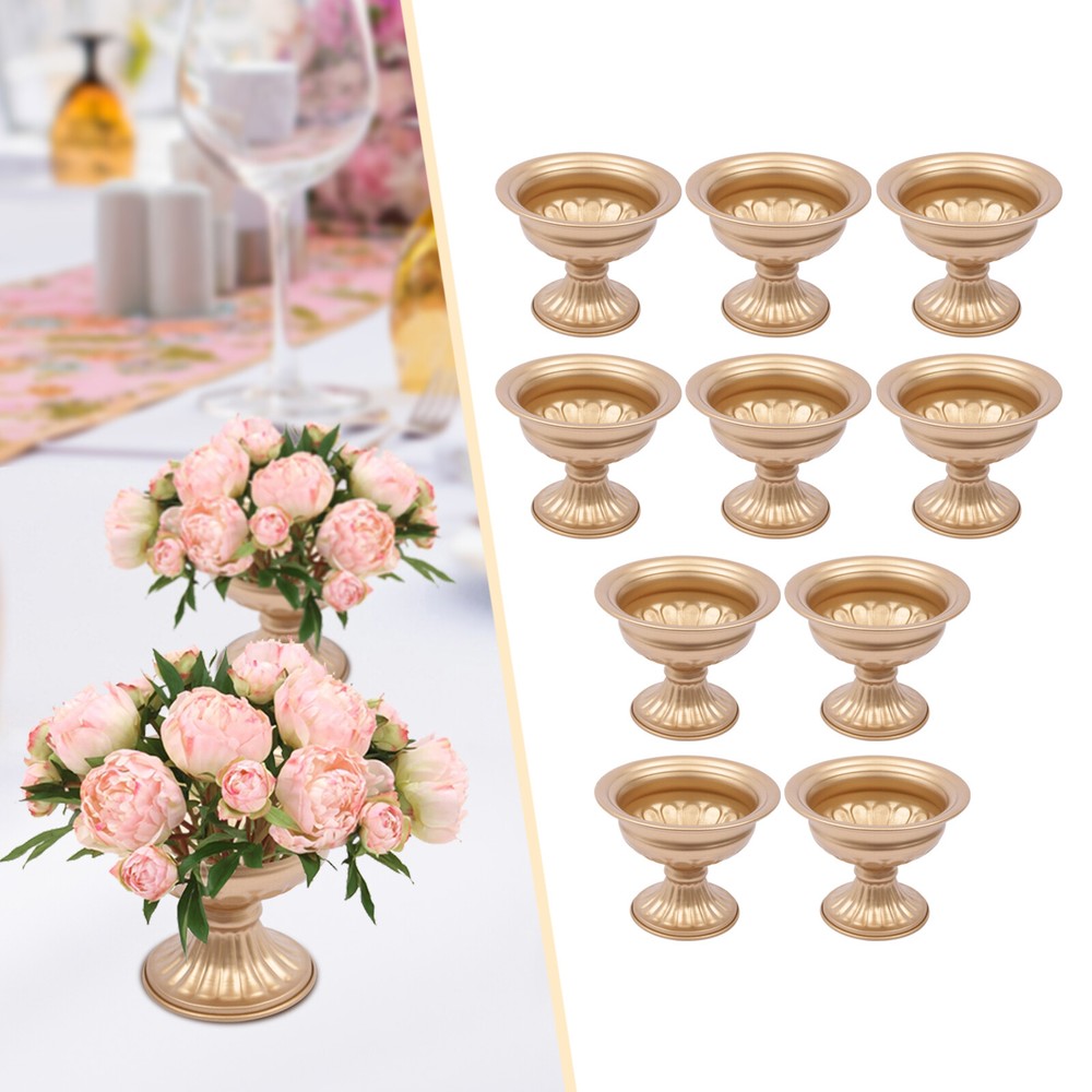 10 PCS Gold Flower Trumpet Vases Wedding Party Tabletop Centerpieces Stand Decor