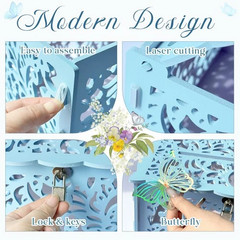 Blue Wedding Card Box for Party, PVC Gift Card Box for Wedding Decorations wi…