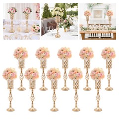 10pc 24″ Tall Gold Iron Crystal Beaded Vases Wedding Party Centerpieces Supplies