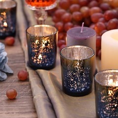 Navy Votive Candle Holders Set of 12, Speckles Mercury Glass Navy Blue+gold