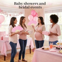 JOHOUSE 12 Pcs Foldable Hand Fan, 8.3 Inch Pink Paper Fans for Medium,