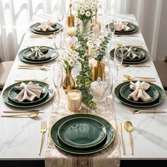 I00000 150Pcs Green Plastic Plates with Gold Rim, Fancy Disposable Green Gold