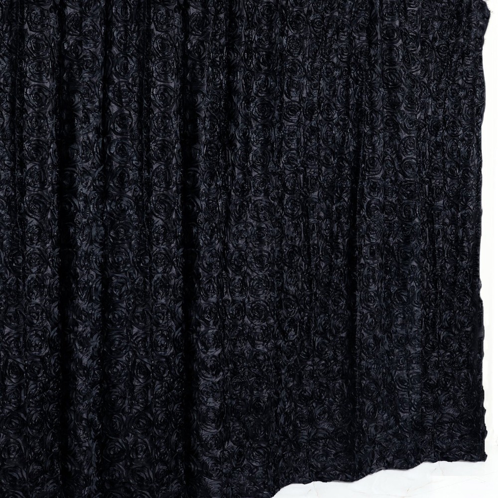 8 ft x 8 ft BLACK Satin Rosette Backdrop CURTAIN Photo Booth Decorations Party