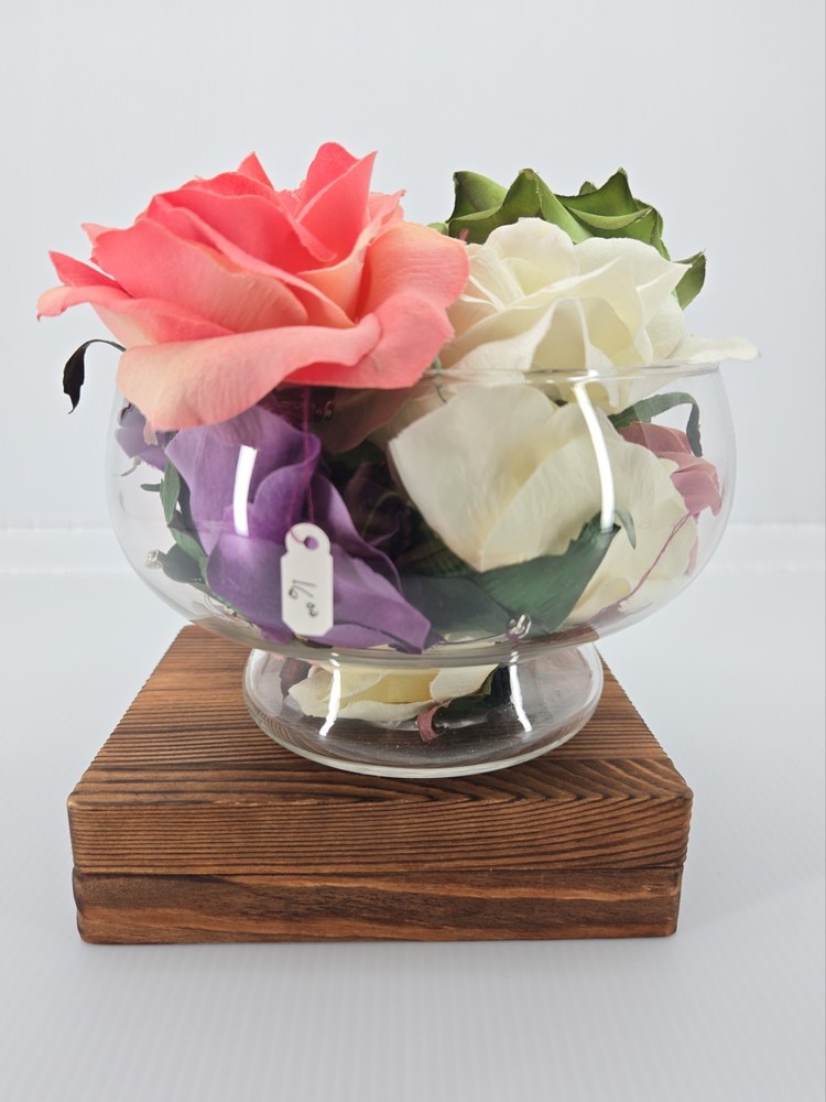 Multicolor Roses Arrangement in Glass Bubble Bowl