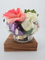Multicolor Roses Arrangement in Glass Bubble Bowl