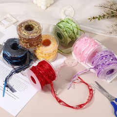Artificial Bead Pearl Ribbon Chiffon Ribbon Faux Pearl Beads Red