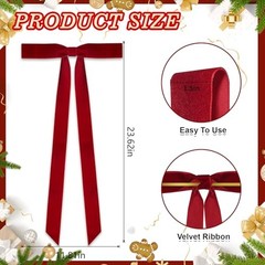 12 Pcs Large Christmas Burgundy Velvet Bows, 24 x 12 Inch Width of 1.5″ Red
