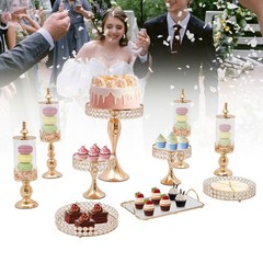 10Pcs Gold Iron Crystal Acrylic Cake Stand Set for Display and Decoration