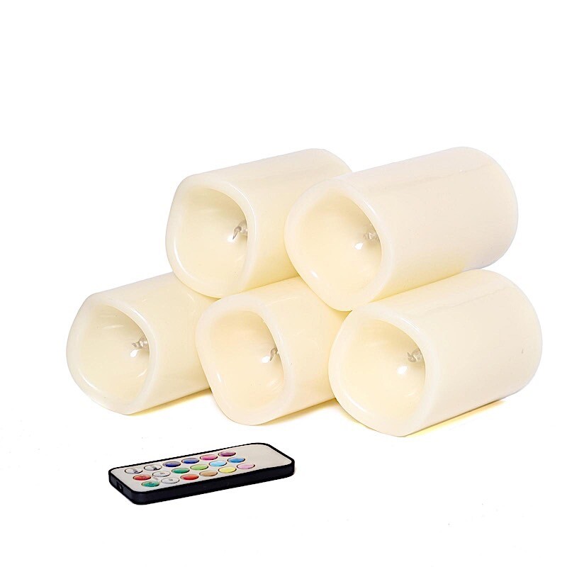 5 pcs 4″ 5″ 6″ tall Ivory LED Pillar Candles Lights Remote Control Party Sale