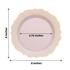 20 ROSE GOLD 8″ Round Plastic Dinner Plates GOLD Scalloped Rim Events Wedding