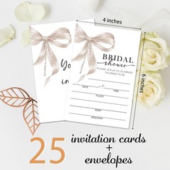 GOODBANER Pearls Bridal Shower Invitations, Pink Bow 4 x 6 inches, pink
