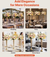 Set Of 2 Wedding Flower Vase 22 inch Tall Trumpet Table Top Gold Centerpieces