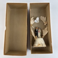 1950’s Wedding Cake Topper Bride & Groom Chalkware Millinery Flowers 6″ w/Box