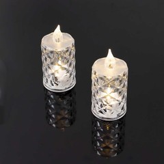 12 CLEAR 3″ Flameless Battery Operated LED Tealight CANDLES Diamond Design Home