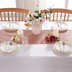 MILVOWOC 5 Pack Rose Gold Satin Table Runners, 12 x 108 Inch Bright Satin Sil…
