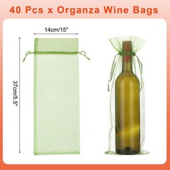 14 x 5 Inch Organza Wine Bags 40 Pcs Gift Wrap Bags for Wedding Favors Green