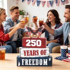 4 Pcs 250th Anniversary Patriotic 4th of July Wooden Tiered Tray Decor, White