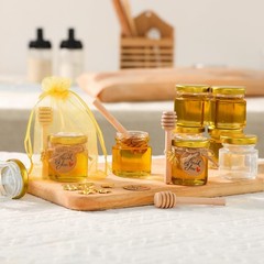60 Mini Hexagon Glass Honey Jars with Dippers & Lids – Party Favors for Weddings