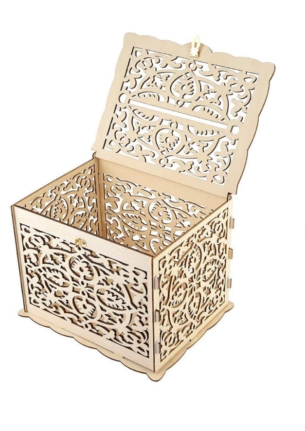 Card Box, Wedding Card Box with Lock Rustic Wooden Gift Card Box Skeleton Mon…