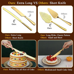 Berglander Gold Wedding Cake Knife and Server Set, Titanium Gold Plating with Un