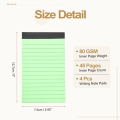 4 Pcs Writing Note Pads, 3 x 5 Inch A7 Lined Refill Paper, Green