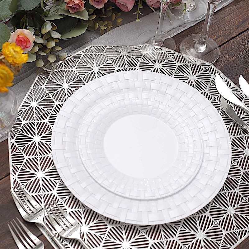 Plastic WHITE with Basketweave 7″ PLATES Disposable Party Wedding WHOLESALE