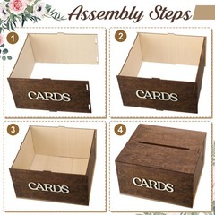 Wooden Wedding Card Box Slot Reception Birthday Bridal Graduation Rustic Brown