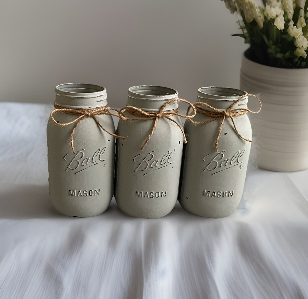 Set of 3 chalk painted distressed Quart size mason jar vases…mix & match colors!