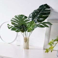6 Green Monstera ARTIFICIAL LEAVES Tropical Greenery Stem Wedding Party Supplies