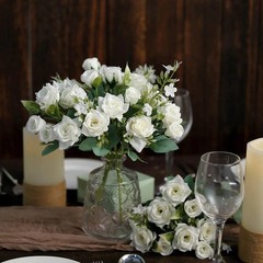 IVORY 4 Bushes 12″ Silk Roses Artificial FLOWERS Bouquets Party Home Decorations