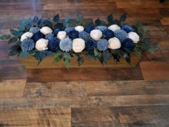 24PC Wedding Decor Package Dusty Blue Navy Sola Wood Flowers Centerpieces Cake