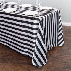 BLACK & WHITE STRIPED SATIN TABLECLOTHS 60″x126″ CHARMEUSE PRINT SILK SALE USA*