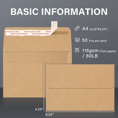 450 Invitation Envelopes 5 3/4″ x 4 3/8″ A2 Brown Kraft Printable Envelopes 4×5