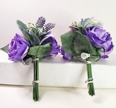 New Boho Bridesmaid Bouquets Wedding Set Of 2 Purple Roses Lavender Artifical