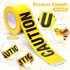 10 Rolls 3 Inch x 1000 Feet Construction Tape Waterproof Safety Yellow Caution