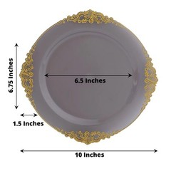 10 TRANSPARENT BLACK GOLD 10″ Round Plastic Salad Dinner PLATES Embossed
