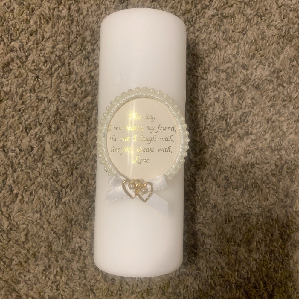 Pre-O White unity pillar candle “ This Day I Will Marry My Friend “/wedding/Rom