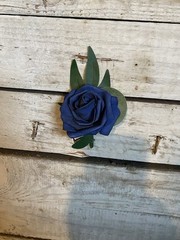 Dusty Blue, Navy and White Bridal Bouquet With Matching Boutonnière