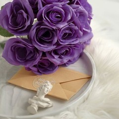 PURPLE 12″ tall Velvet Roses ARTIFICIAL FLOWERS Bouquet Party Events Decorations