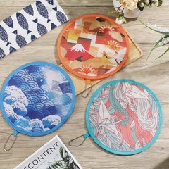 Marsui 12 Pcs Japanese Round Foldable Hand Fan Yellow, Green, Pink and Blue