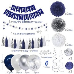 Birthday Decorations Men Blue | Navy Blue White Silver Party Decorations |
