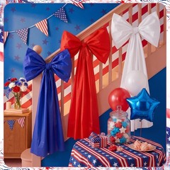 9 Pcs 9ft 4th of July Giant Bows Decorations Patriotic Bow Hanging Decor 250th A